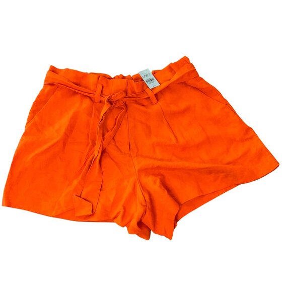 Loft Orange Linen-Blend High-Waist Paperbag Shorts Pockets Size L Petite resort - Picture 1 of 11